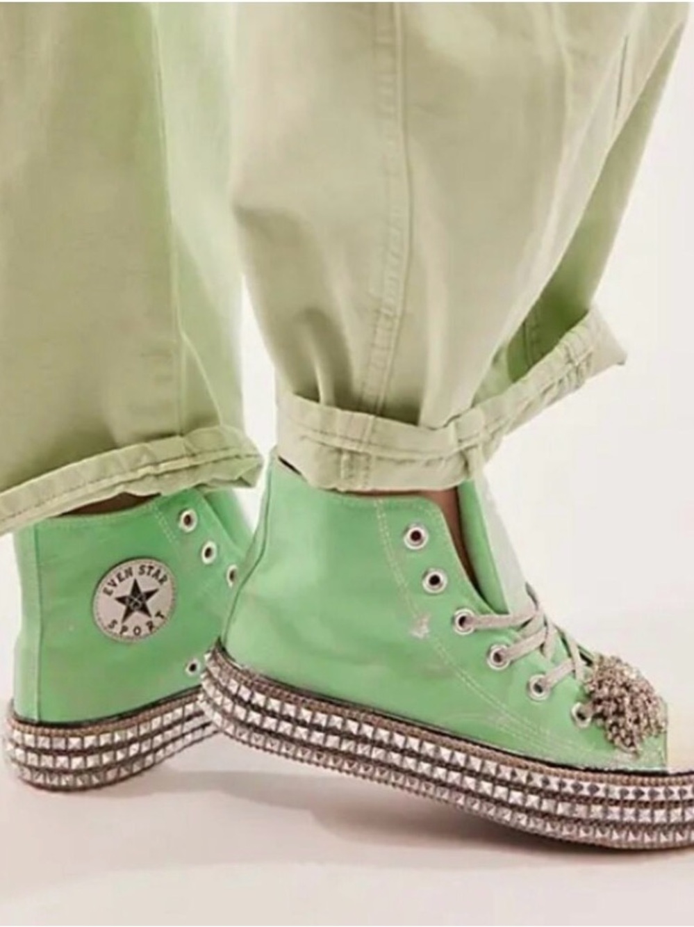 NEW Nan-Ku Couture x Free People Cruise Studded High Top Sneakers Mint Green 37